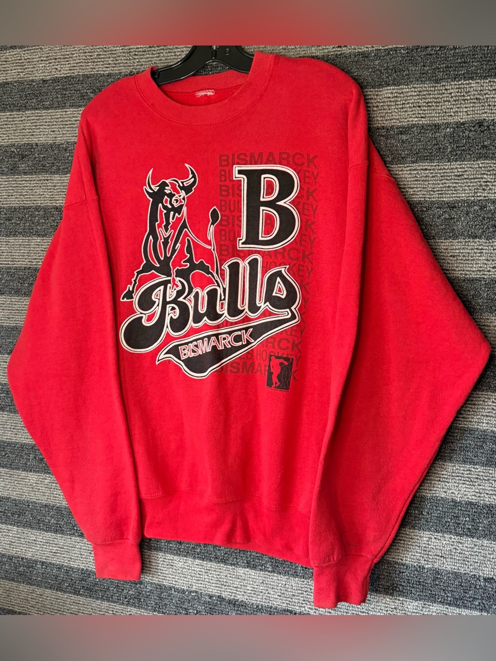 Vintage 1992/93 Bismarck Bulls AHA Hockey Red Crewneck Sweatshirt Men’s XL